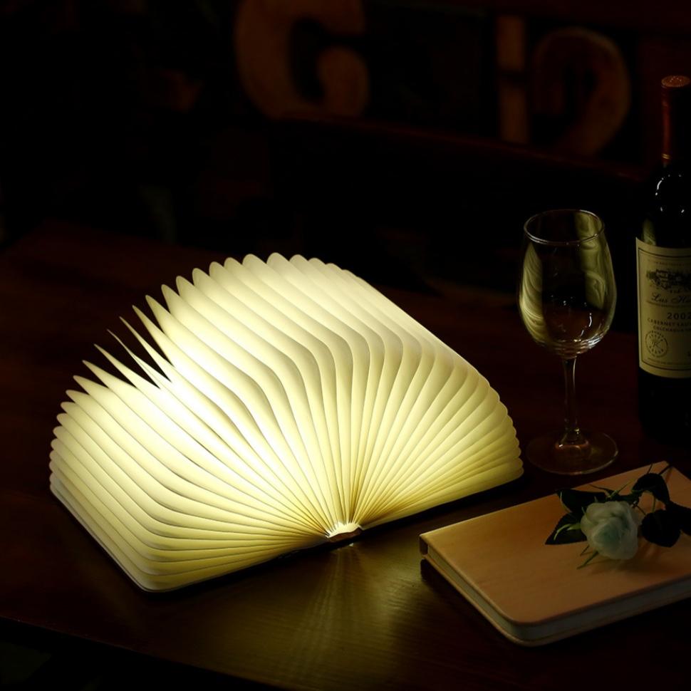 Ortekor Elegant Foldable Book Lamp Night Light with Wooden Cover & Adjustable Angles