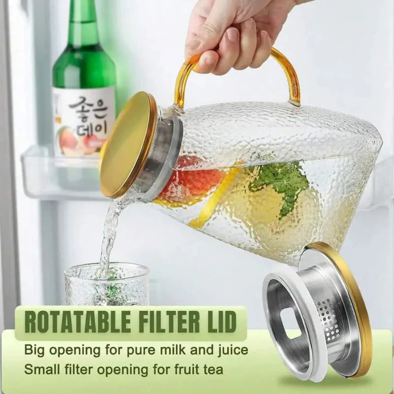 Carafe en verre élégante | Carafe en borosilicate avec couvercle et filtre | Parfaite pour le thé glacé et les boissons infusées