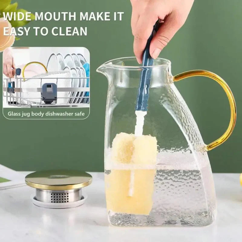 Carafe en verre élégante | Carafe en borosilicate avec couvercle et filtre | Parfaite pour le thé glacé et les boissons infusées