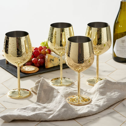 Verres à vin élégants en acier inoxydable doré au design incassable | Parfaits pour les bars à domicile et les réceptions en extérieur