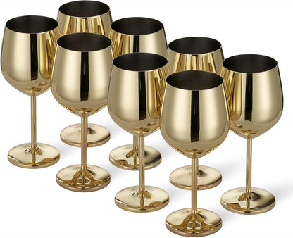 Stainless Steel Wine Glasses Gold Finish Unbreakable Metal Stemware for Wedding Party Indoor Outdoor Entertaining Bar Accessories