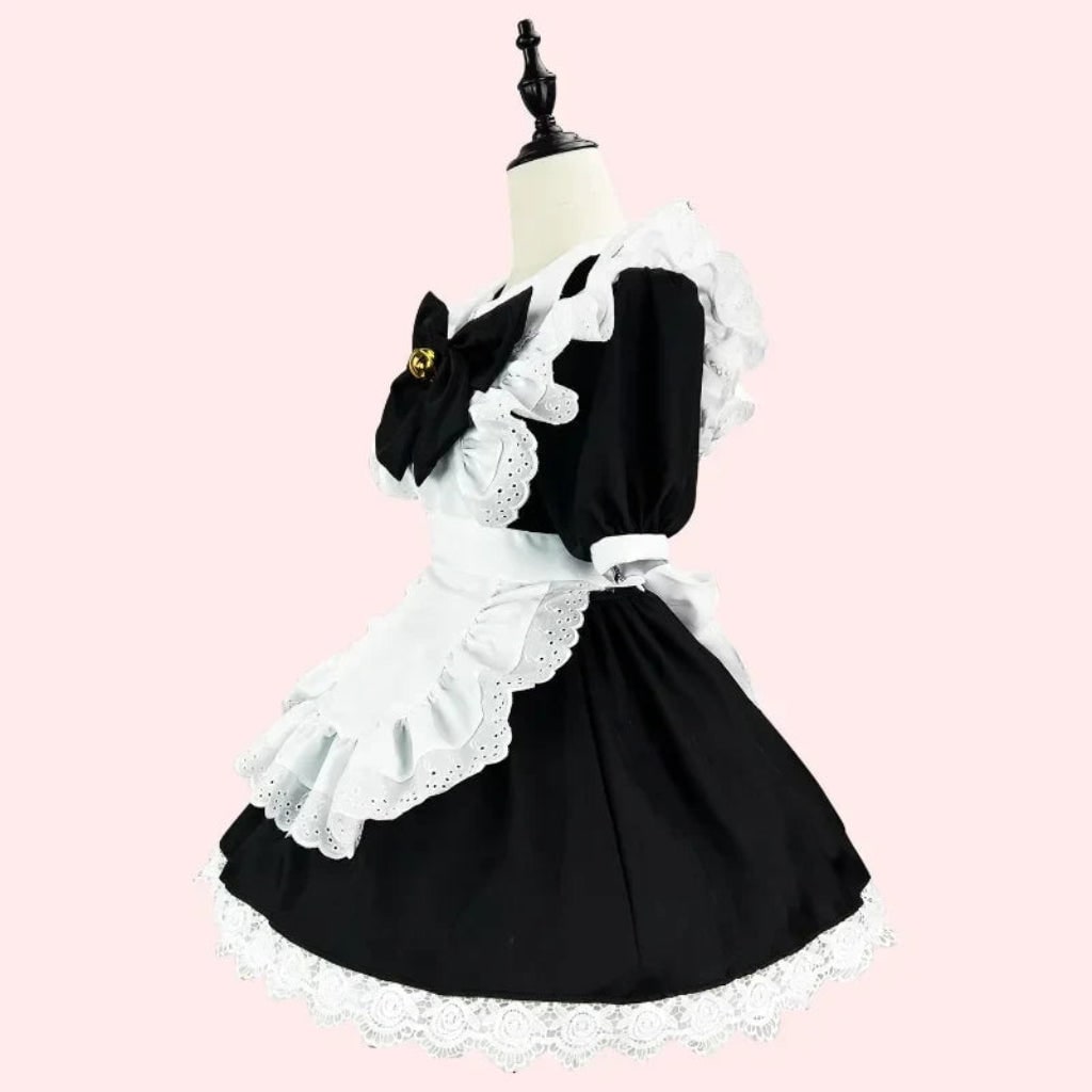 Ensemble de costume de soubrette gothique élégant avec robe à volants et tablier pour Halloween