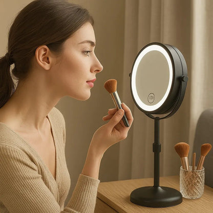 Elegant LED Makeup Mirror | 10X Magnification & Adjustable Height | Perfect Lighting for Flawless Makeup