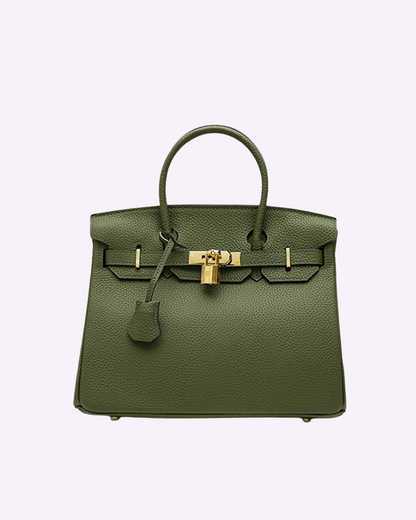 Womens Purse with Gold Lock, Leather Shoulder Bag with Detachable Strap, Womens Handbag for Work and Everyday Use