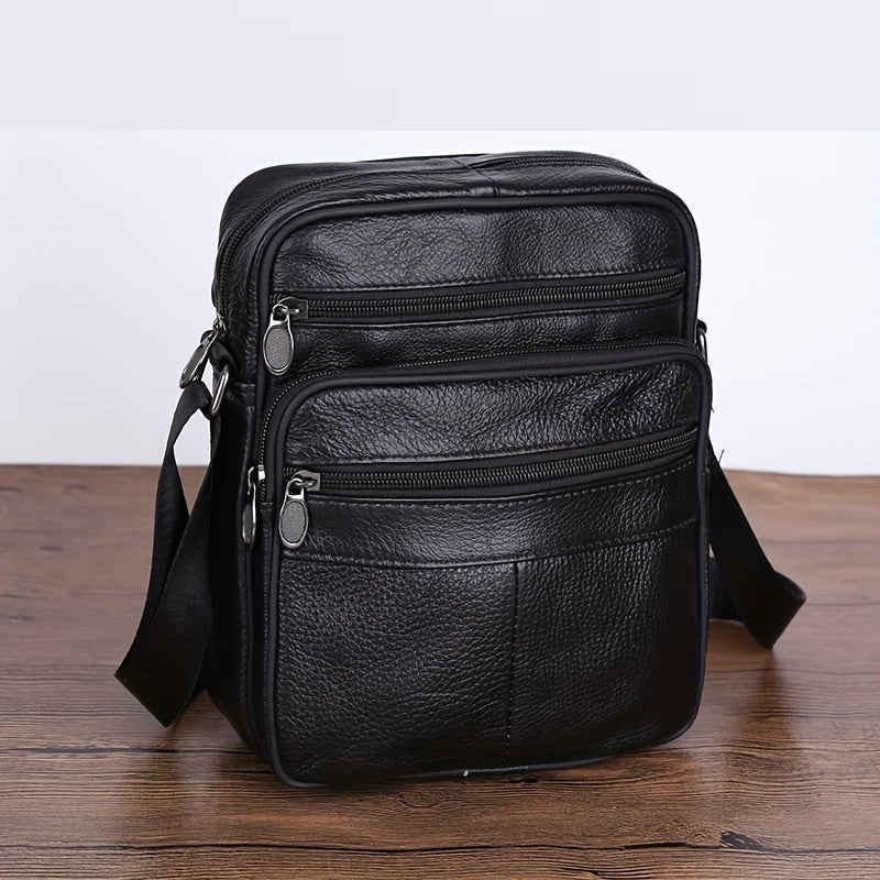 Mens Leather Shoulder Bag with Adjustable Strap, Genuine Cowhide Leather Messenger Bag for Men with Pockets, Mens Work Bag