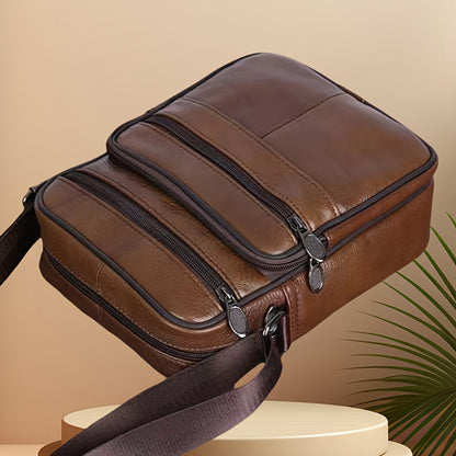 Mens Leather Shoulder Bag with Adjustable Strap, Genuine Cowhide Leather Messenger Bag for Men with Pockets, Mens Work Bag
