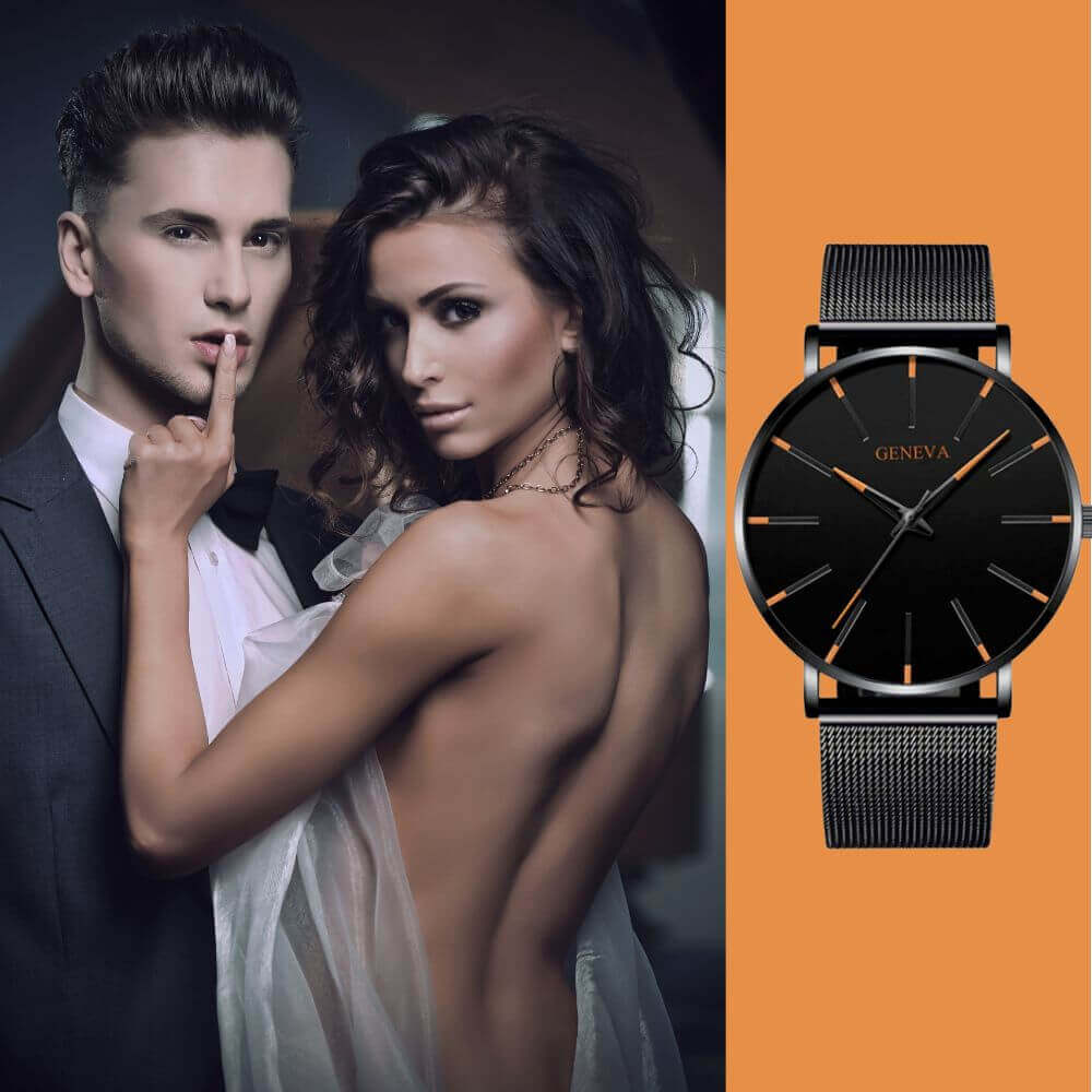 Mens Watch, Minimalist Watch for Men with Leather Band, Slim Analog Quartz Watch with Stainless Steel Case