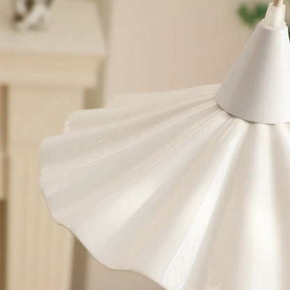 Elegant Pleated Flower Ceramic LED Pendant Light – White Glazed Finish