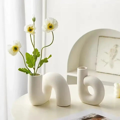 Vase décoratif élégant en porcelaine avec finition artisanale | Centre de table minimaliste pour compositions florales
