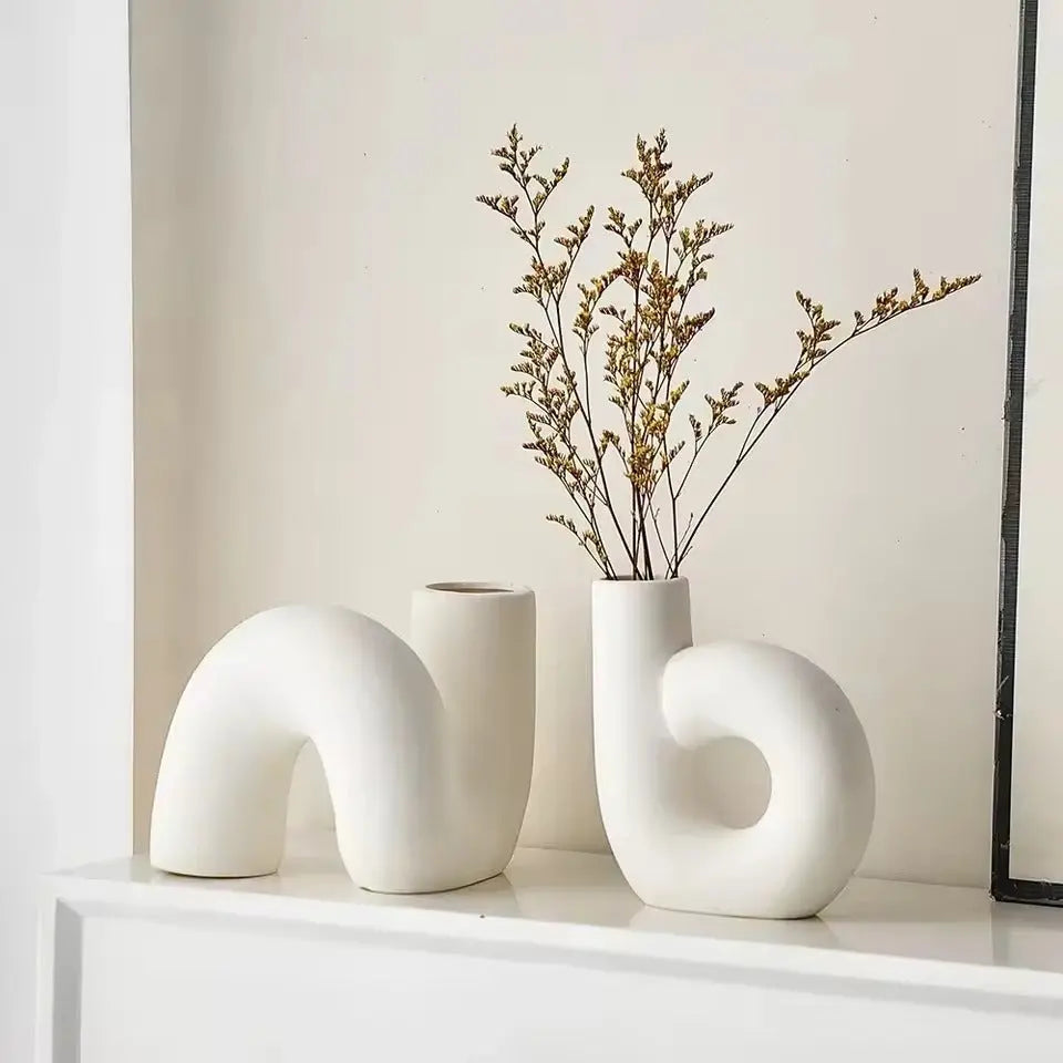 Vase décoratif élégant en porcelaine avec finition artisanale | Centre de table minimaliste pour compositions florales