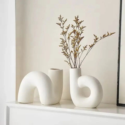 Vase décoratif élégant en porcelaine avec finition artisanale | Centre de table minimaliste pour compositions florales