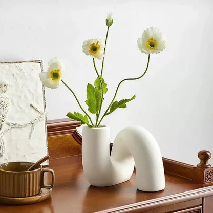 Vase décoratif élégant en porcelaine avec finition artisanale | Centre de table minimaliste pour compositions florales
