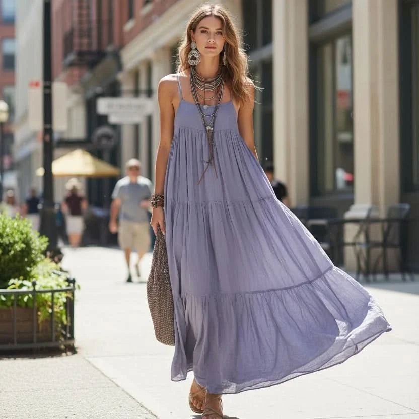 SUMMERFLOW – Sleeveless Strap Dress with Loose Boho Elegance
