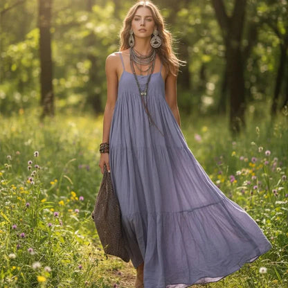 SUMMERFLOW – Sleeveless Strap Dress with Loose Boho Elegance