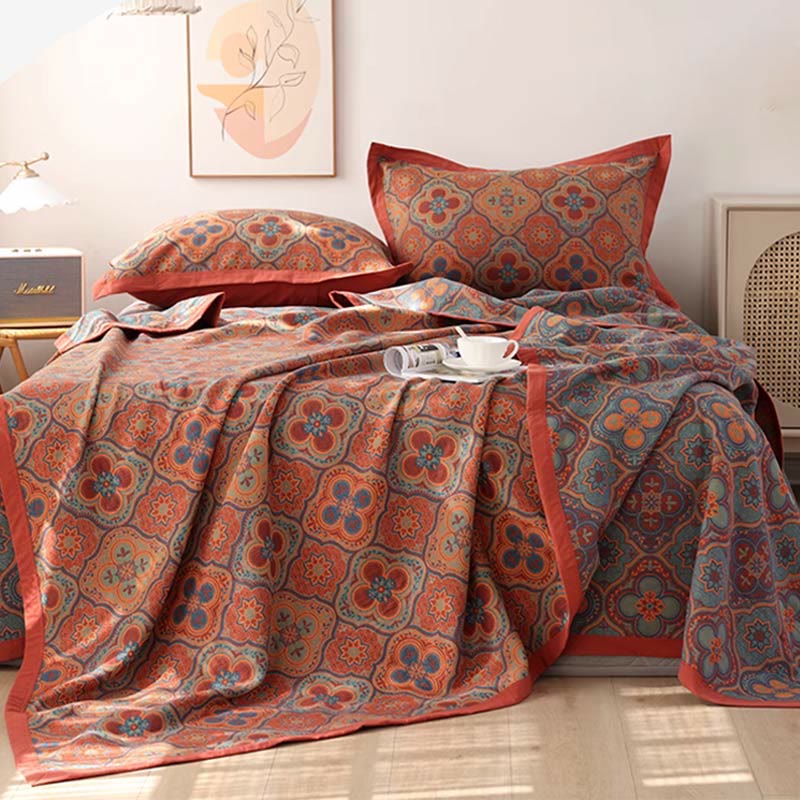 Elegant Reversible Cotton Quilt with Petal Flower Pattern | Versatile Bedding for All Seasons