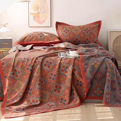 Elegant Reversible Cotton Quilt with Petal Flower Pattern | Versatile Bedding for All Seasons