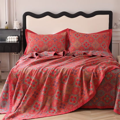 Elegant Reversible Cotton Quilt with Petal Flower Pattern | Versatile Bedding for All Seasons