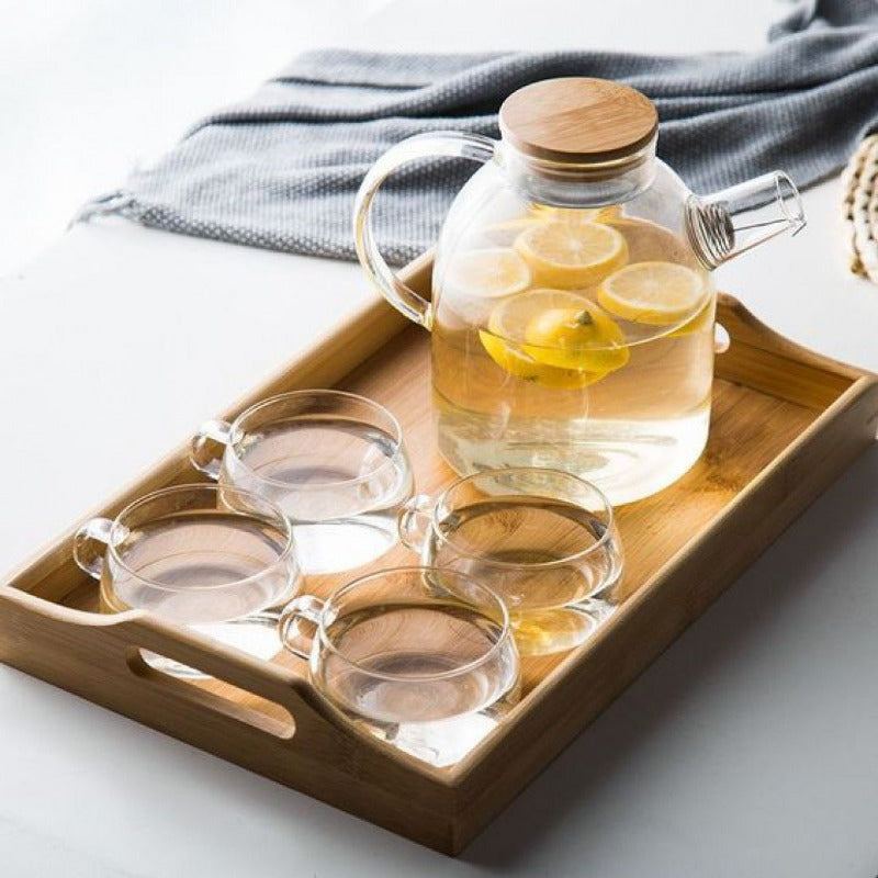 Service à thé élégant de style scandinave avec plateau en chêne et chauffe-théière | Service à thé pour adultes, idéal pour les boissons chaudes et froides