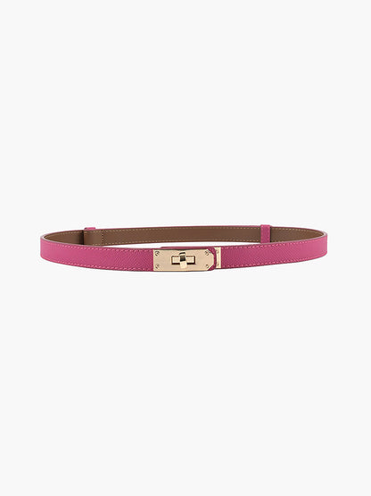 Elegant Slim Leather Belt with Gold Buckle | Adjustable Fit for Versatile Style
