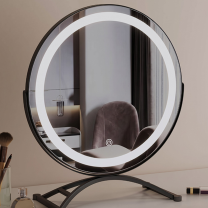 Tabletop Vanity Mirror with LED Ring Light 360° Swivel Touch Control Rechargeable Makeup Mirror for Bedroom Bathroom Dressing Room