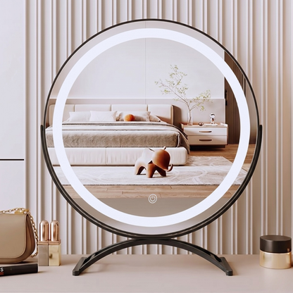 Lighted Vanity Mirror with 360 Degree Rotation, LED Makeup Mirror with Lights, Rechargeable Cordless Desk Mirror