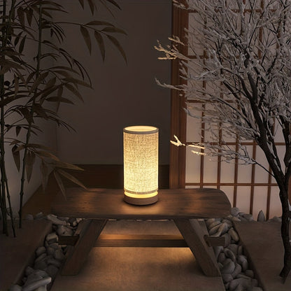 Lampe de table élégante en bois | Lampe LED alimentée par USB avec abat-jour en lin doux pour une ambiance chaleureuse