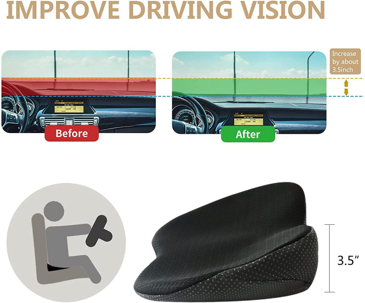 Elevate Your Drive | Car Seat Cushion with Non-Slip Base | Height Boost for Improved Driving Visibility