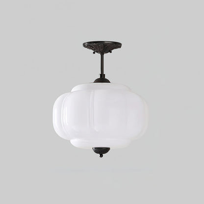 Semi-Flush Glass Ceiling Light with Metal Canopy and Dimmable Socket – Modern Ambient Fixture for Bathroom, Bedroom, Hallway, Entryway