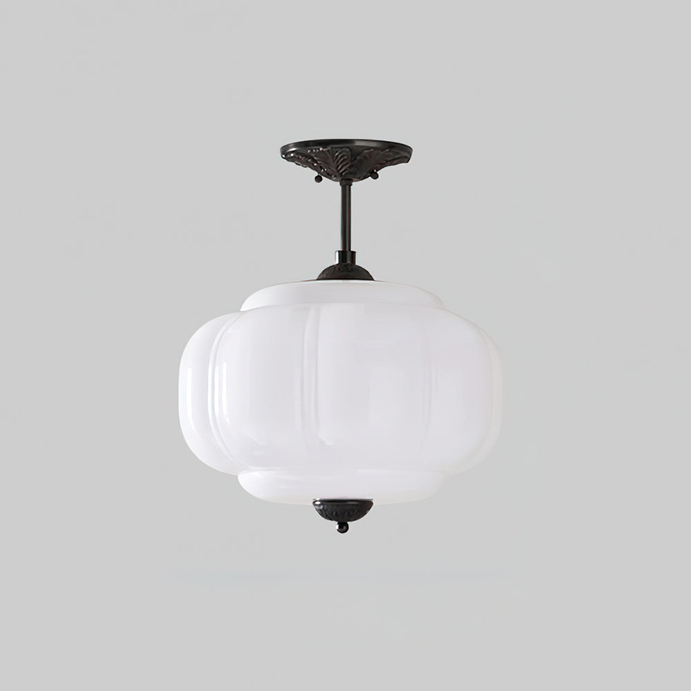Semi-Flush Glass Ceiling Light with Metal Canopy and Dimmable Socket – Modern Ambient Fixture for Bathroom, Bedroom, Hallway, Entryway