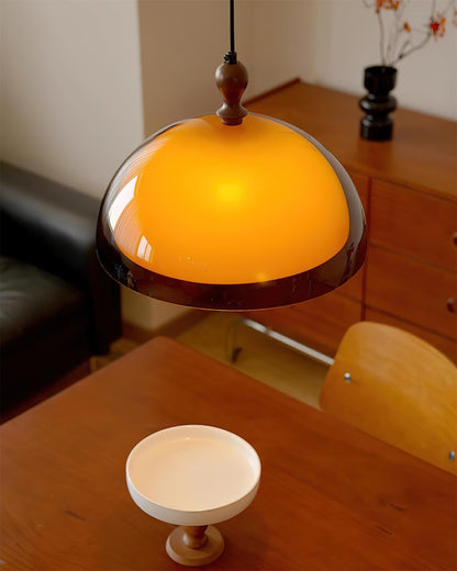 Hanging Ceiling Light Fixture with Walnut Wood Accent and Acrylic Shade 14 Inch Diameter for Kitchen Island Dining Room Table Adjustable Hei