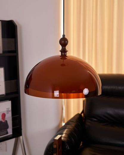Hanging Ceiling Light Fixture with Walnut Wood Accent and Acrylic Shade 14 Inch Diameter for Kitchen Island Dining Room Table Adjustable Hei