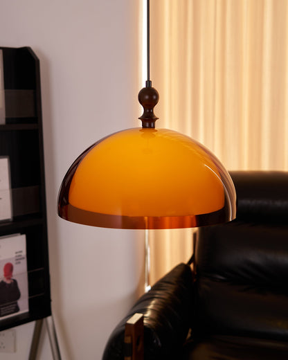 Hanging Ceiling Light Fixture with Walnut Wood Accent and Acrylic Shade 14 Inch Diameter for Kitchen Island Dining Room Table Adjustable Hei