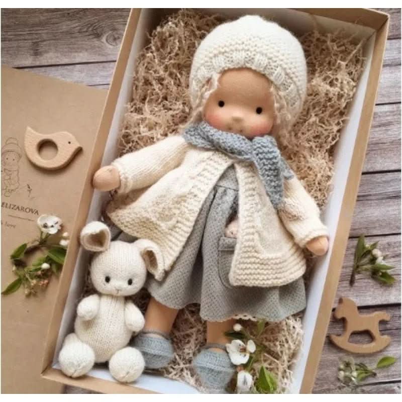 Handmade Cotton Waldorf Doll – Soft Cloth Baby Doll for Toddlers & Preschoolers – Natural Fabric Stuffed Toy for Imaginative Play, Sensory