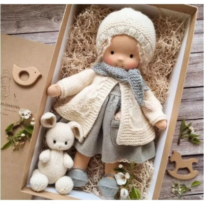 Handmade Cotton Waldorf Doll – Soft Cloth Baby Doll for Toddlers & Preschoolers – Natural Fabric Stuffed Toy for Imaginative Play, Sensory