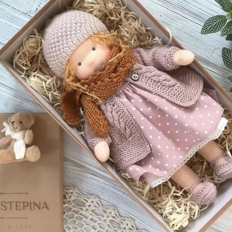 Handmade Cotton Waldorf Doll – Soft Cloth Baby Doll for Toddlers & Preschoolers – Natural Fabric Stuffed Toy for Imaginative Play, Sensory