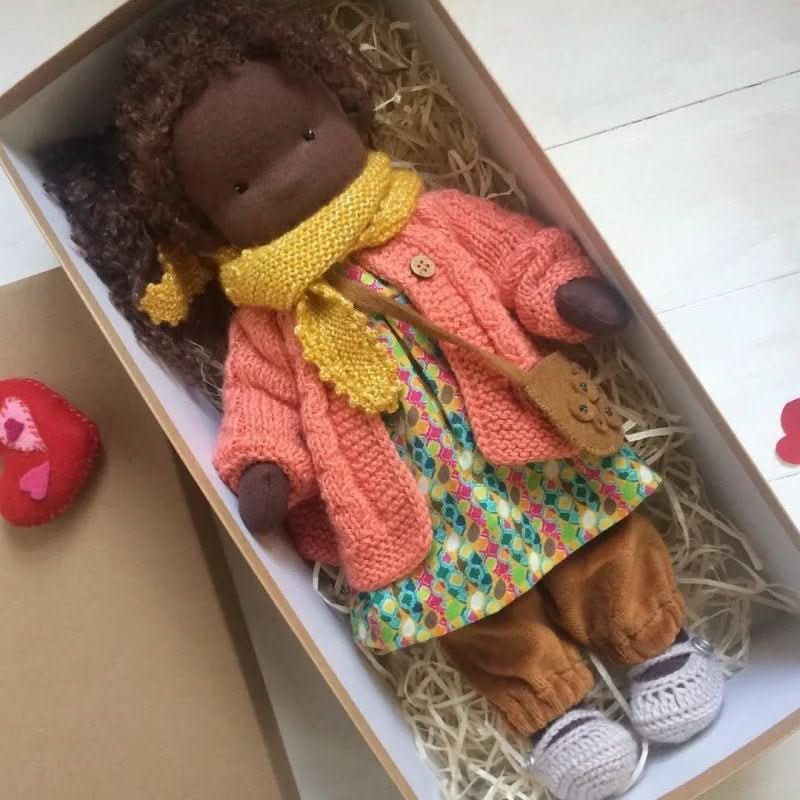Handmade Cotton Waldorf Doll – Soft Cloth Baby Doll for Toddlers & Preschoolers – Natural Fabric Stuffed Toy for Imaginative Play, Sensory