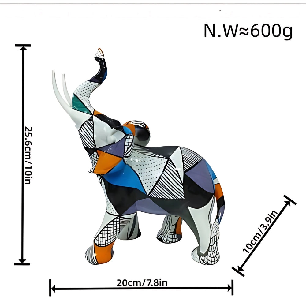 Elysia Elephant Figurine - Hand-Painted Resin, Geometric Design