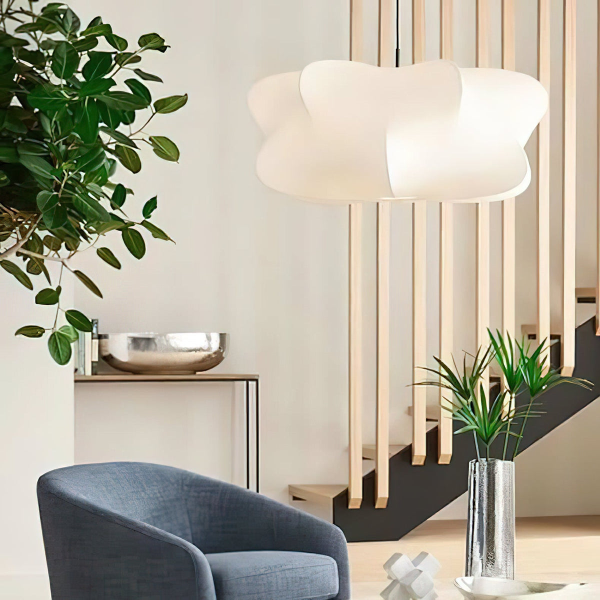 3-Light Silk Cloud Hanging Fixture White 24 in Adjustable Ceiling Mount E27 for Dining Room Living Room Kitchen Modern Indoor Overhead Light