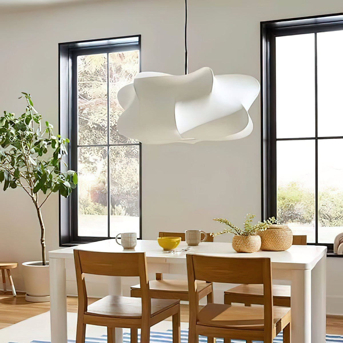 3-Light Silk Cloud Hanging Fixture White 24 in Adjustable Ceiling Mount E27 for Dining Room Living Room Kitchen Modern Indoor Overhead Light