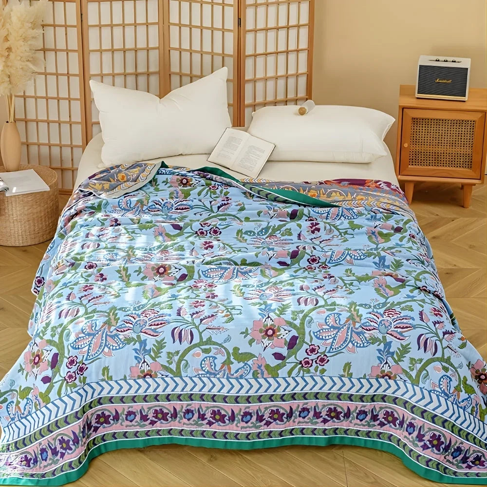 Elysian Floral Blanket - 100% Cotton, Reversible Design