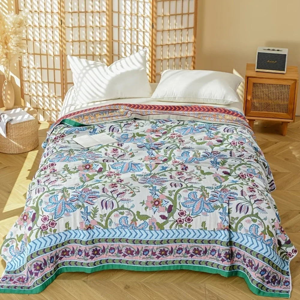 Elysian Floral Blanket - 100% Cotton, Reversible Design