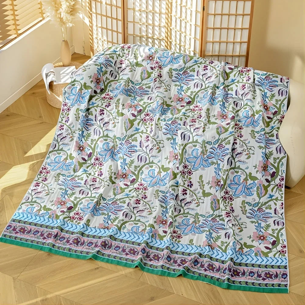 Elysian Floral Blanket - 100% Cotton, Reversible Design