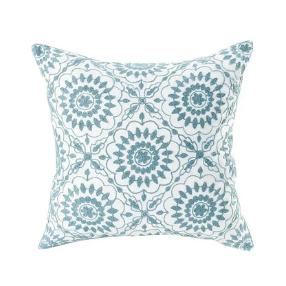 Embroidered Cotton Canvas Cushion Cover – Rustic Floral Design for Couch and Sofa
