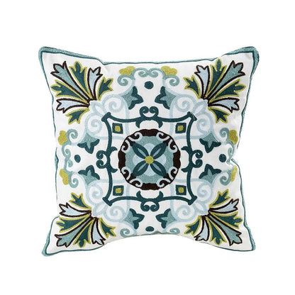 Embroidered Cotton Canvas Cushion Cover – Rustic Floral Design for Couch and Sofa