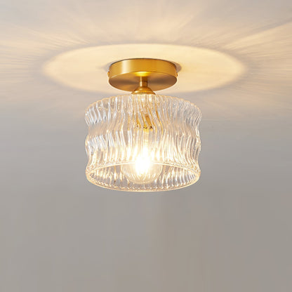 Flush Mount Ceiling Light 10 Inch Gold Metal Glass Shade for Bedroom Hallway Entryway E26 Socket Modern Ambient Fixture Home Décor