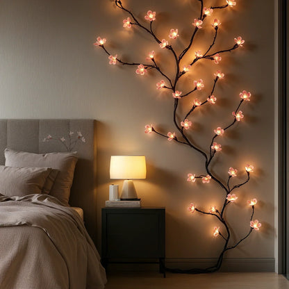 Pink Cherry Blossom LED String Light Vine for Indoor Home Decor – 63-Inch Hanging Floral Lights with 72 Warm White & Blush LEDs
