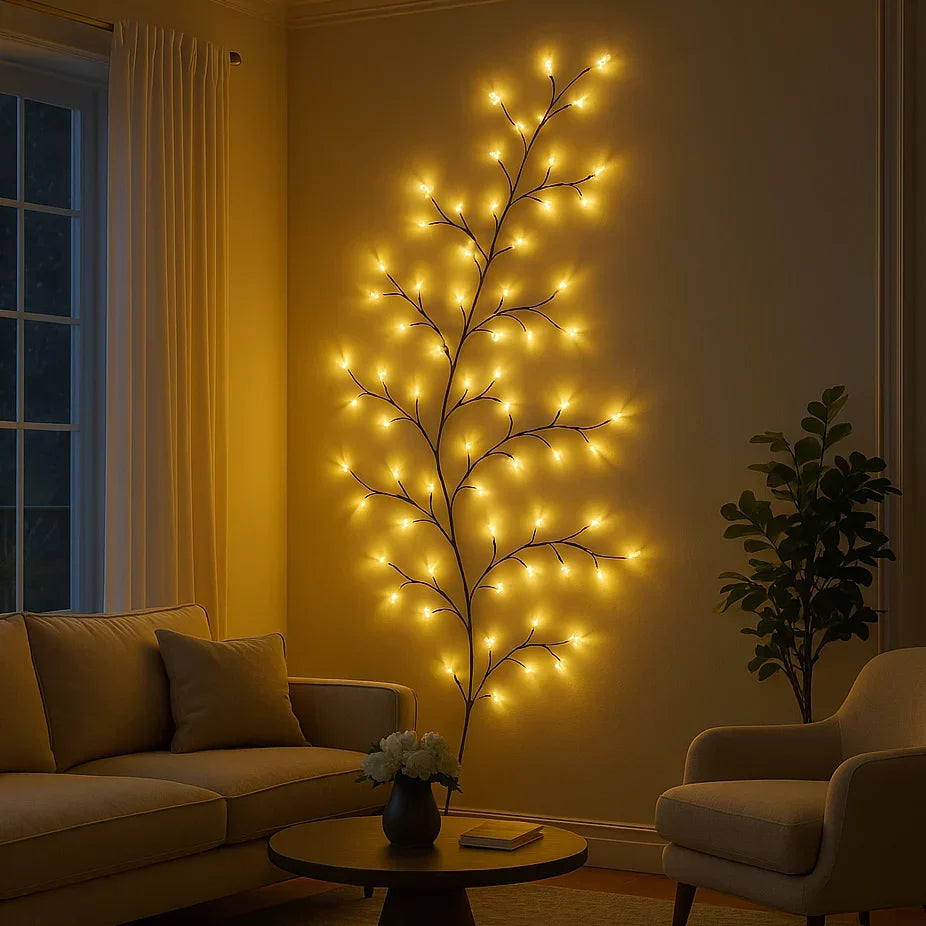 LED Lighted Willow Branch Wall Lamp Warm White Glow with Remote Dimmable Timer Indoor Accent Light for Living Room Bedroom Decor Home