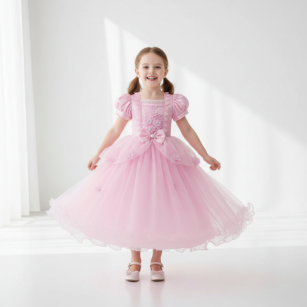 Robe de princesse en dentelle pour fille avec manches bouffantes, robe de princesse pour anniversaire ou costume d'Halloween pour filles de 3 à 10 ans