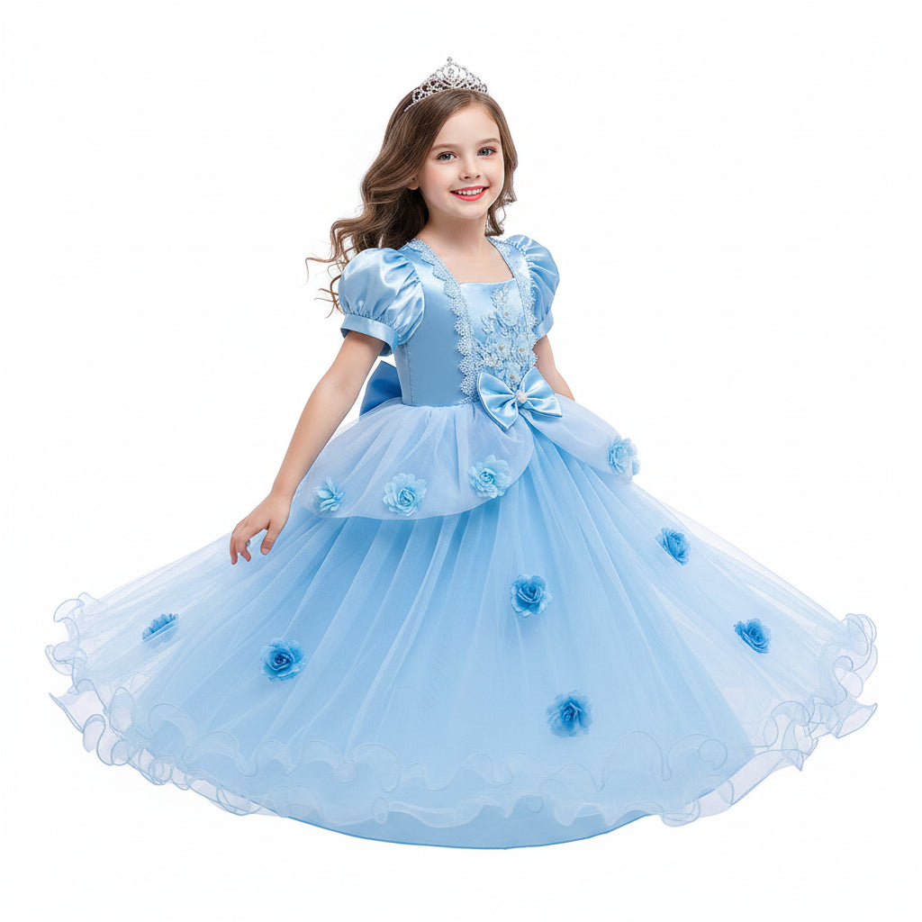 Robe de princesse en dentelle pour fille avec manches bouffantes, robe de princesse pour anniversaire ou costume d'Halloween pour filles de 3 à 10 ans
