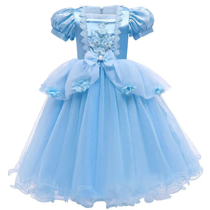 Robe de princesse en dentelle pour fille avec manches bouffantes, robe de princesse pour anniversaire ou costume d'Halloween pour filles de 3 à 10 ans
